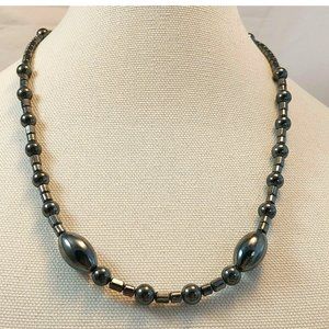 New Hematite 20" necklace round, tube and oval beads